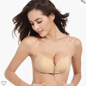 Mitaloo Nude Backless Push Up Plunge Sticky Bra Size D